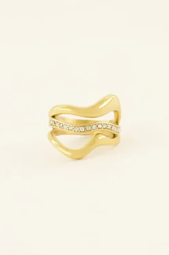 Bague à Trois Rangs Et Strass