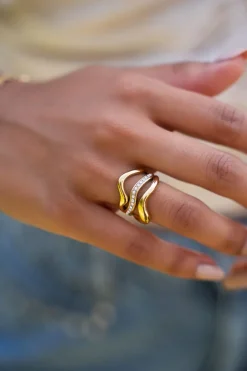 Bague à Trois Rangs Et Strass