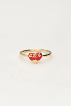 Bague Avec Cœur Rouge Vintage