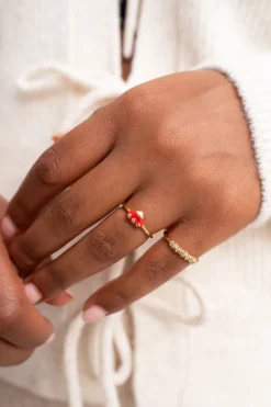 Bague Avec Cœur Rouge Vintage