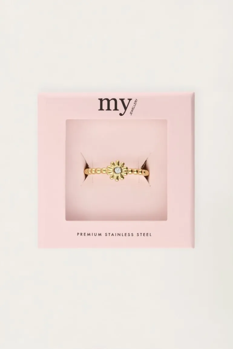 Bague Minimaliste Avec Fleur Et Pierre