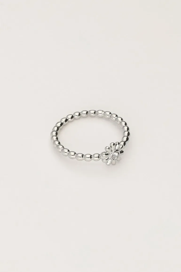 Bague Minimaliste Avec Fleur Et Pierre