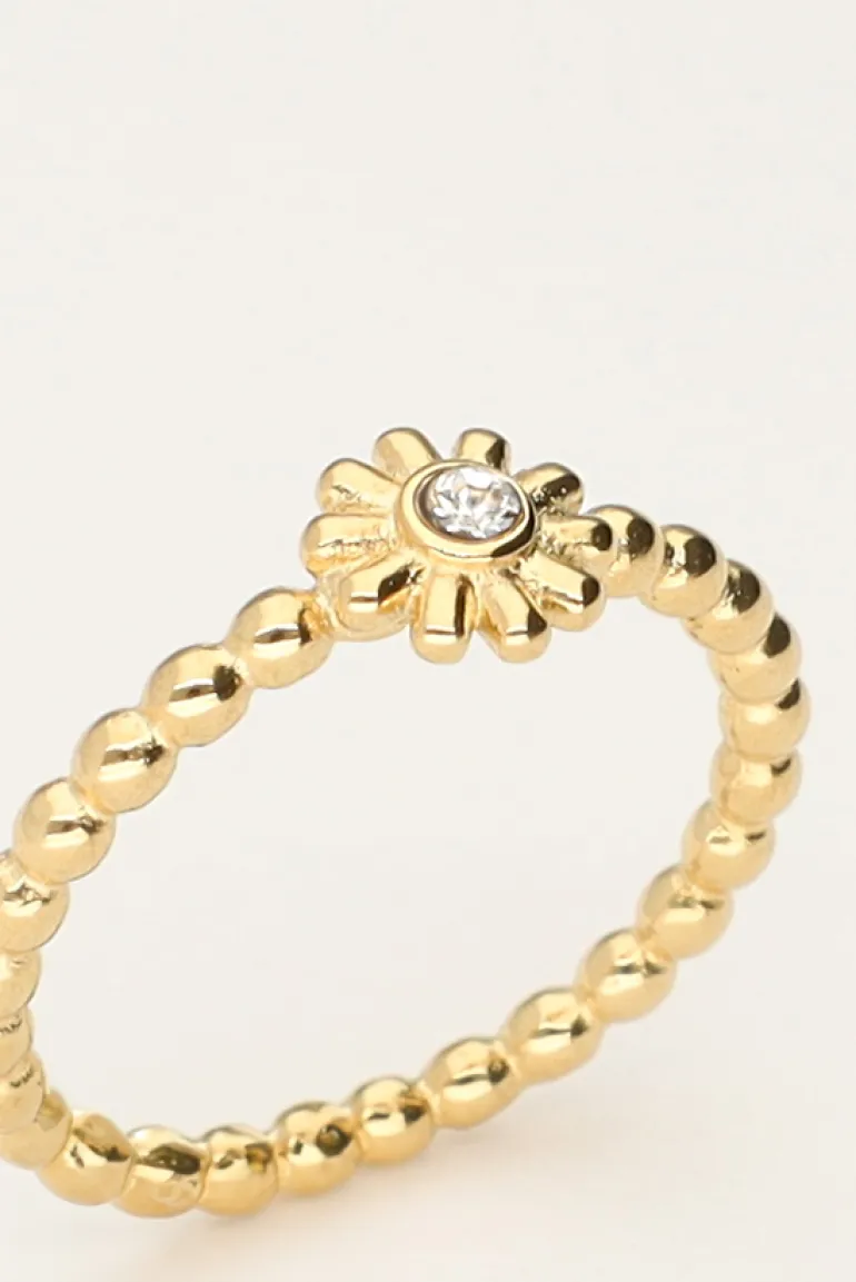 Bague Minimaliste Avec Fleur Et Pierre