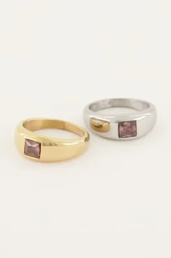 Bague MOOD Avec Pierre Rose Carrée