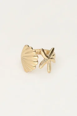 Bague Océan Avec Coquillage Et étoile De Mer