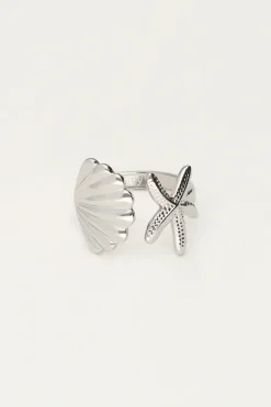 Bague Océan Avec Coquillage Et étoile De Mer