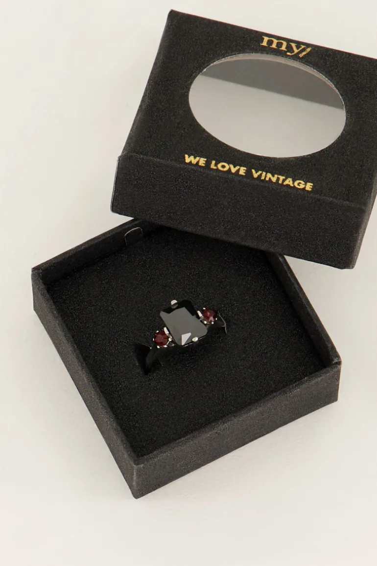 Bague Tendance Vintage à Cristal Noir