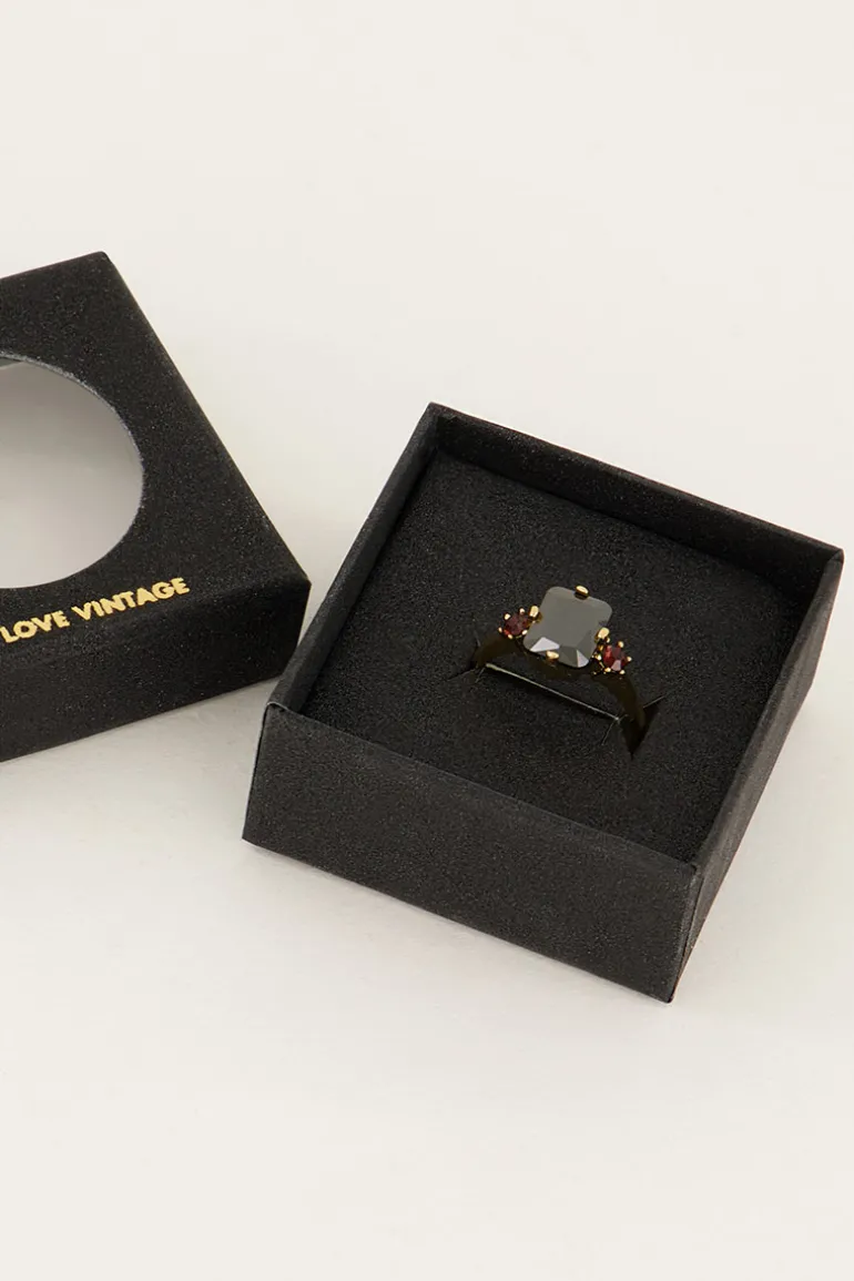Bague Tendance Vintage à Cristal Noir