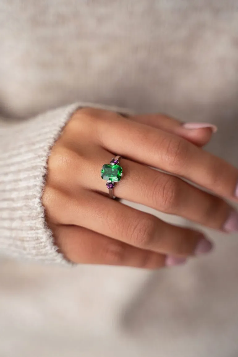 Bague Tendance Vintage à Cristal Vert