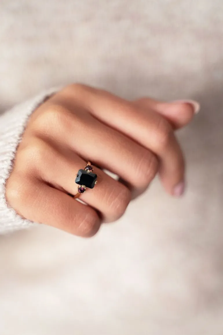 Bague Tendance Vintage à Cristal Noir