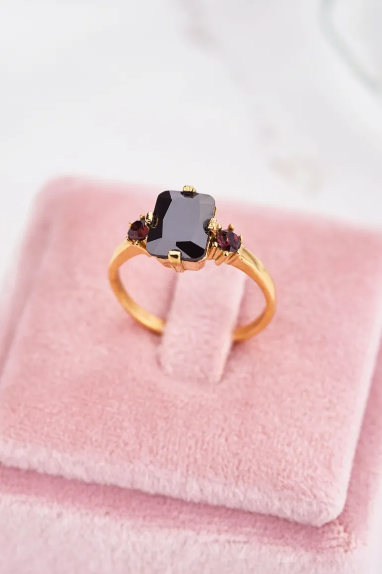 Bague Tendance Vintage à Cristal Noir