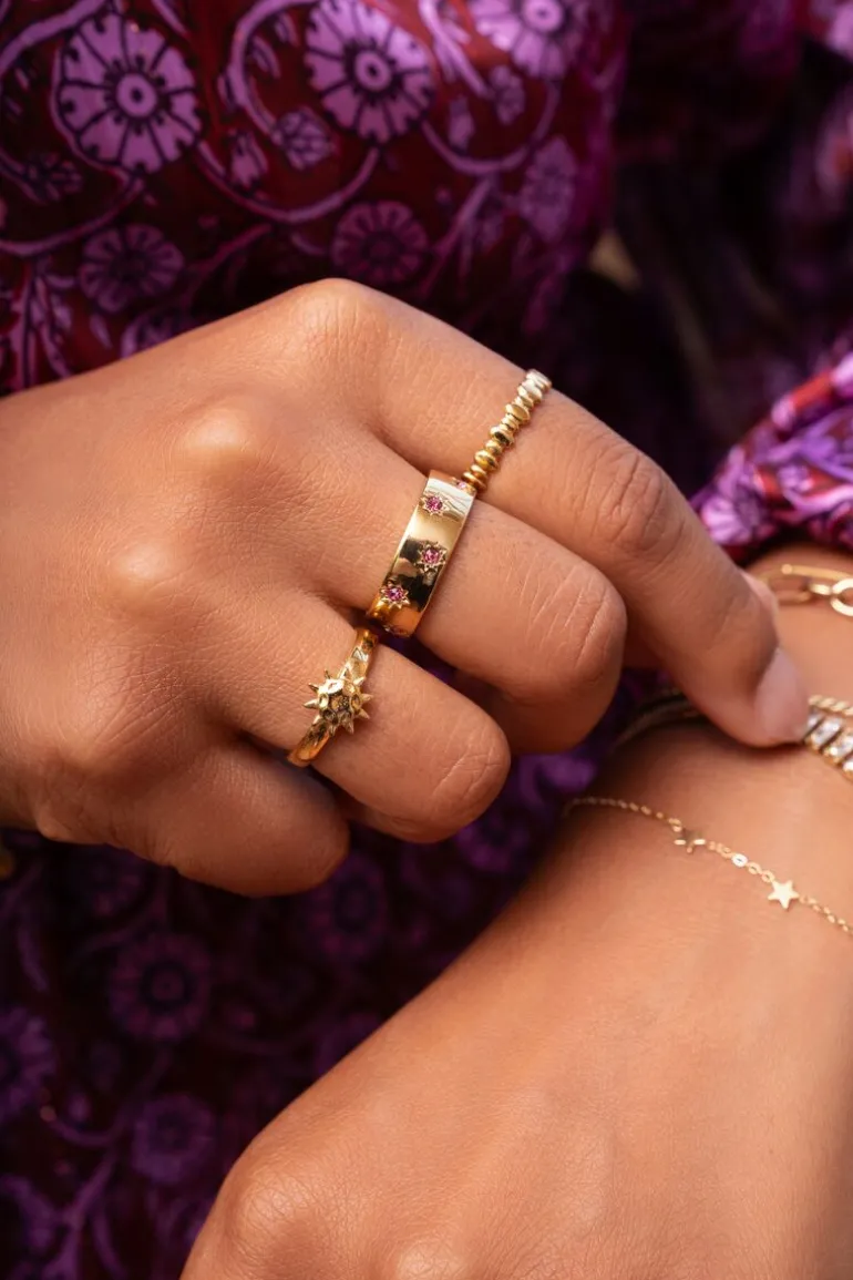Bague étoiles & Pierres Roses Mystic