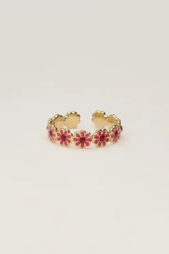 Bague Vintage Avec Fleurs Roses Et Rouges