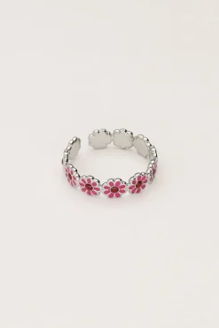 Bague Vintage Avec Fleurs Roses Et Rouges