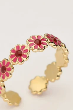 Bague Vintage Avec Fleurs Roses Et Rouges