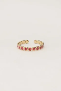 Bague Vintage Avec Mini Fleur Rose Et Rouge