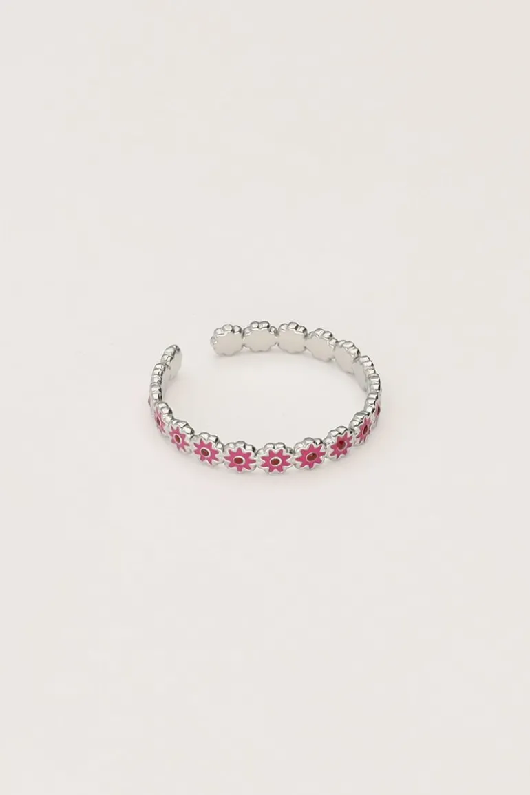 Bague Vintage Avec Mini Fleur Rose Et Rouge