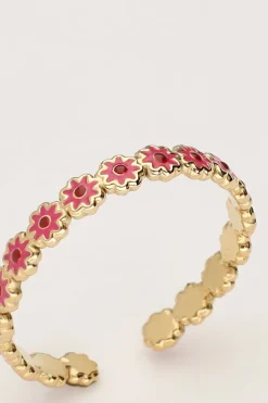Bague Vintage Avec Mini Fleur Rose Et Rouge