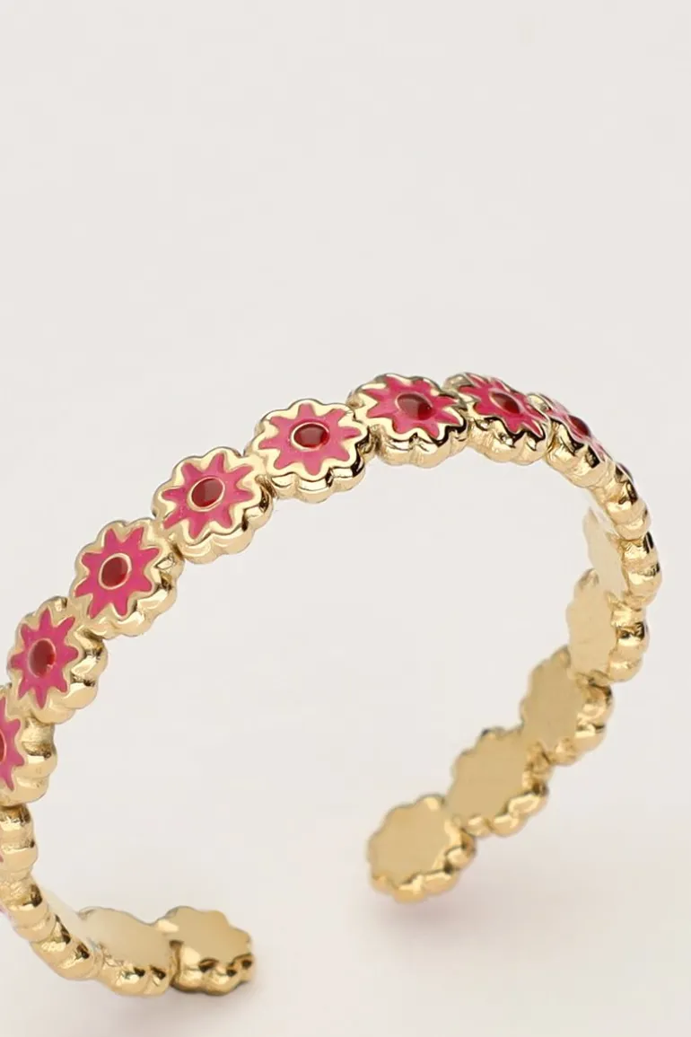 Bague Vintage Avec Mini Fleur Rose Et Rouge