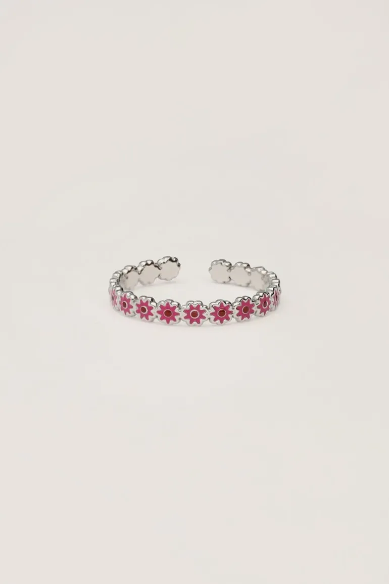 Bague Vintage Avec Mini Fleur Rose Et Rouge