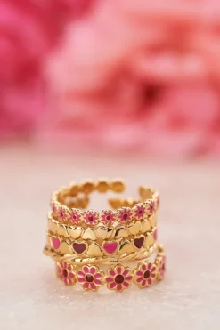 Bague Vintage Avec Mini Fleur Rose Et Rouge