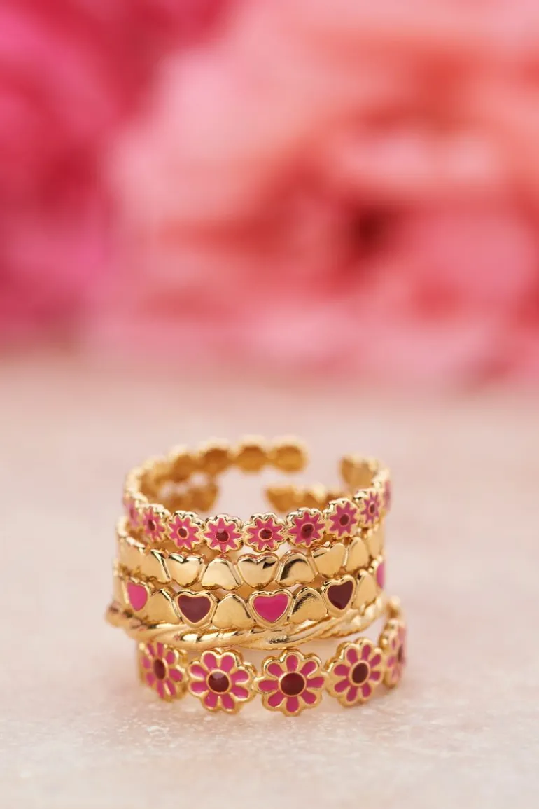 Bague Vintage Avec Mini Fleur Rose Et Rouge