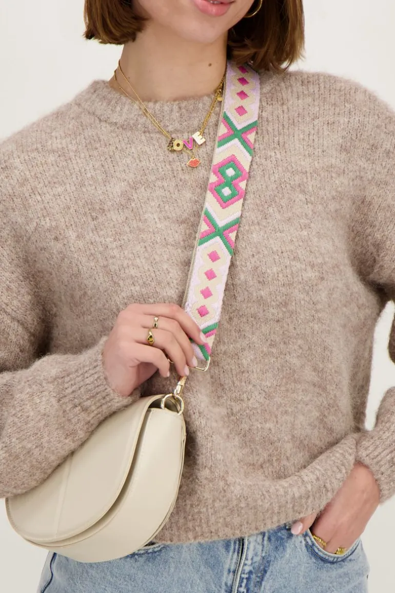 Bandoulière Beige Avec Rose Et Vert