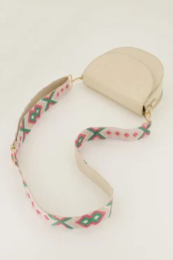 Bandoulière Beige Avec Rose Et Vert