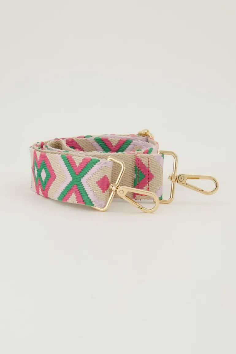 Bandoulière Beige Avec Rose Et Vert