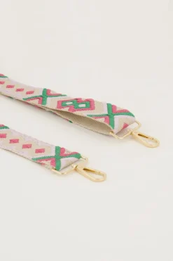 Bandoulière Beige Avec Rose Et Vert