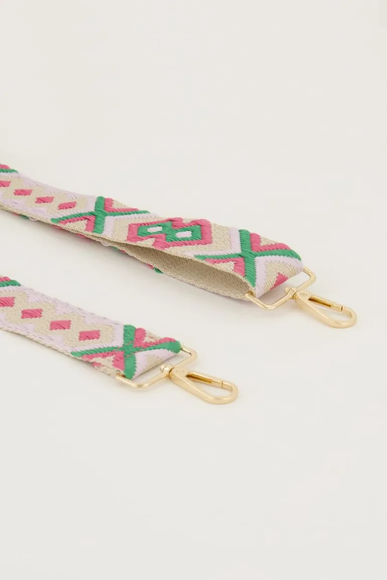 Bandoulière Beige Avec Rose Et Vert
