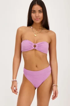 Bas De Bikini Lilas Taille Haute En Lurex