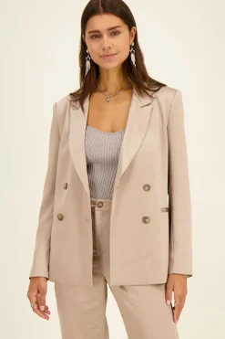 Blazer Croisé Beige Satiné