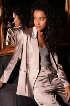 Blazer Croisé Beige Satiné