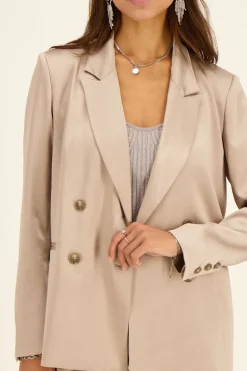 Blazer Croisé Beige Satiné