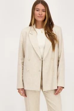 Blazer En Lin Beige à Double Boutonnage