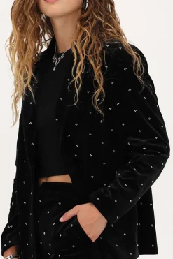 Blazer En Velours Noir Avec Perles