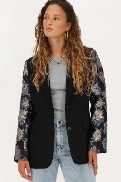 Blazer Noir Avec Manches En Jacquard