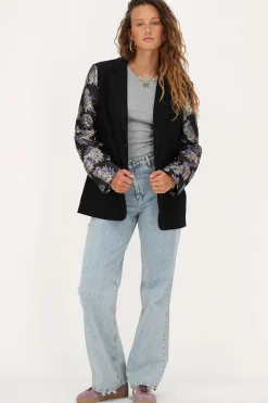 Blazer Noir Avec Manches En Jacquard