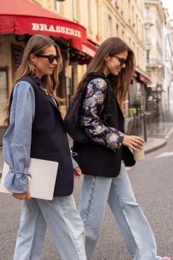 Blazer Noir Avec Manches En Jacquard