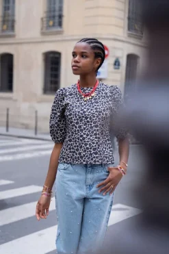 Blouse à Imprimé Léopard Avec Nœuds Au Dos