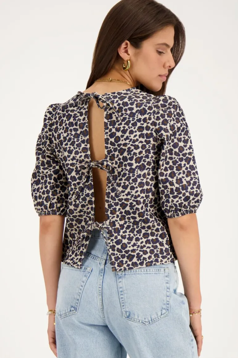 Blouse à Imprimé Léopard Avec Nœuds Au Dos