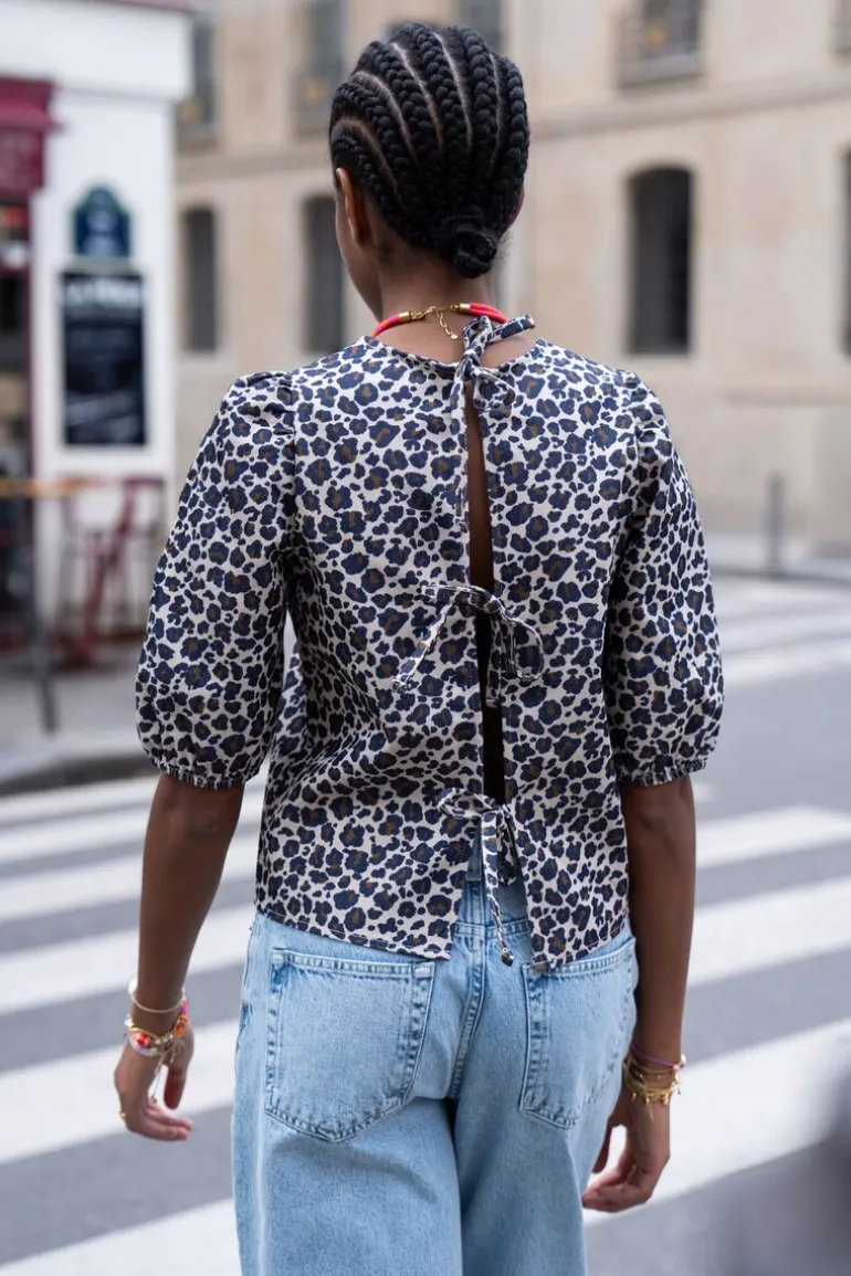 Blouse à Imprimé Léopard Avec Nœuds Au Dos