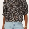 Blouse à Manches Bouffantes Imprimées Léopard
