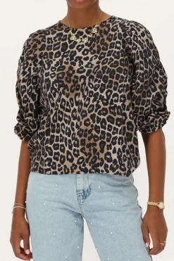 Blouse à Manches Bouffantes Imprimées Léopard