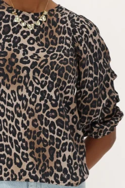 Blouse à Manches Bouffantes Imprimées Léopard