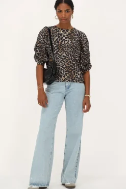 Blouse à Manches Bouffantes Imprimées Léopard