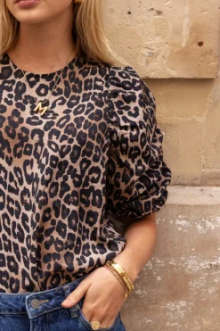Blouse à Manches Bouffantes Imprimées Léopard