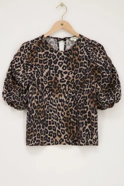 Blouse à Manches Bouffantes Imprimées Léopard