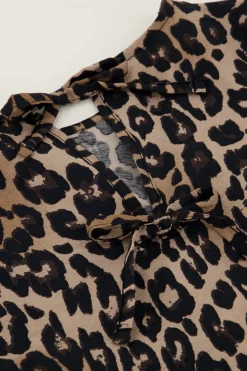 Blouse à Manches Bouffantes Imprimées Léopard